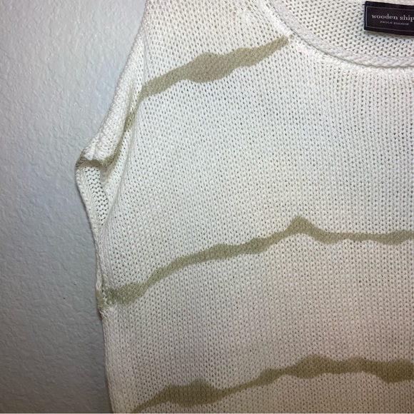 Wooden Ships Striped Minimalist Boho Short Sleeve Oversized Crewneck Sweater S/M - Picture 4 of 7